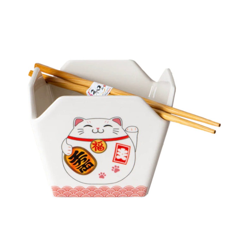Lucky Cat Takeout Box w/ Chopsticks