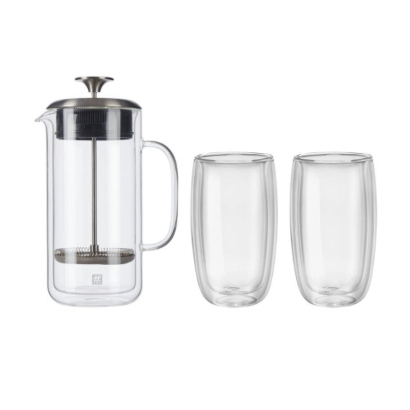 3-PC DOUBLE WALL FRENCH PRESS AND LATTE GLASS SET