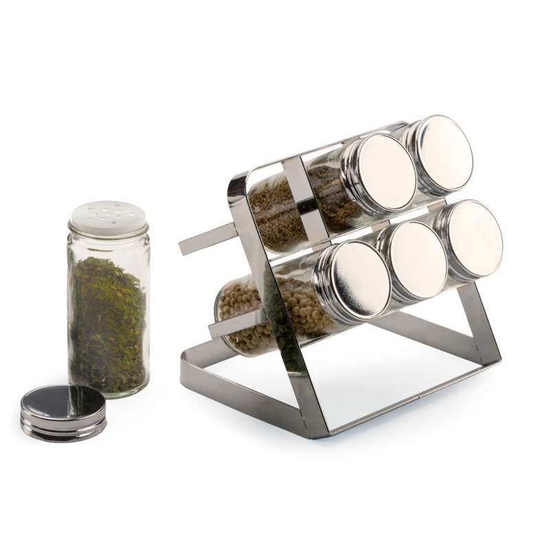 Compact Spice Rack with 6 Bottles