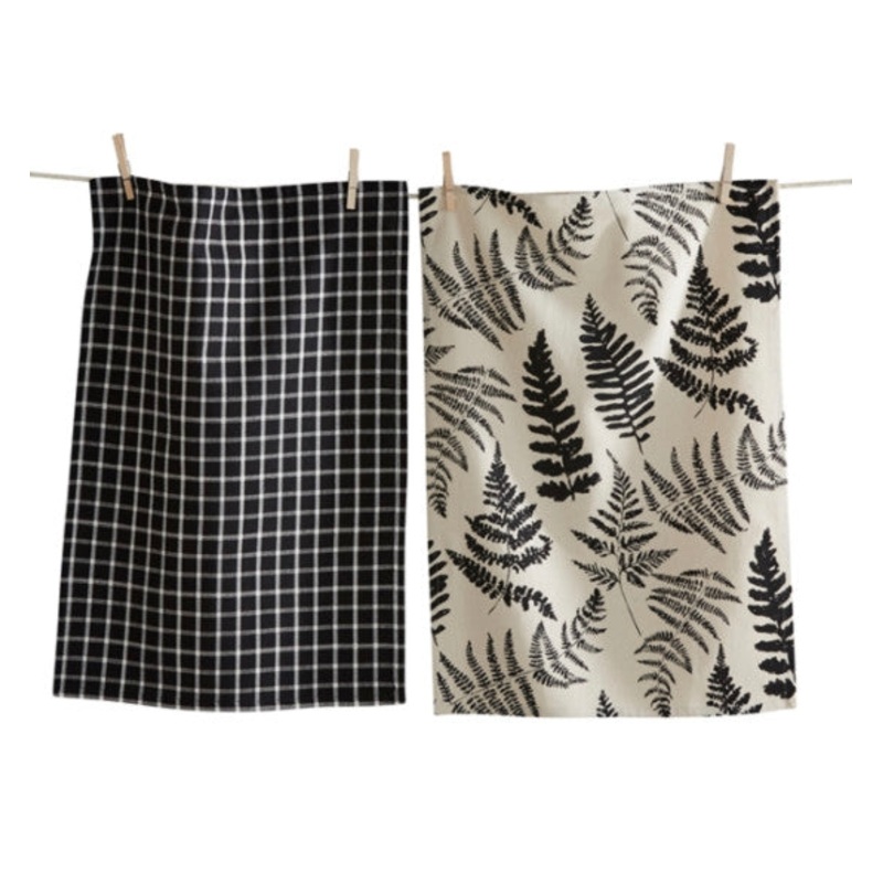 Black Multi Fern Dishtowel S/2
