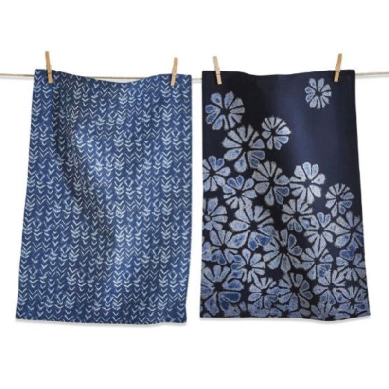 Blue Floral and Chevron Dishtowel 2 Set