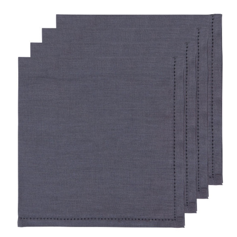Charcoal Hemstitch Linen Napkins Set of 4