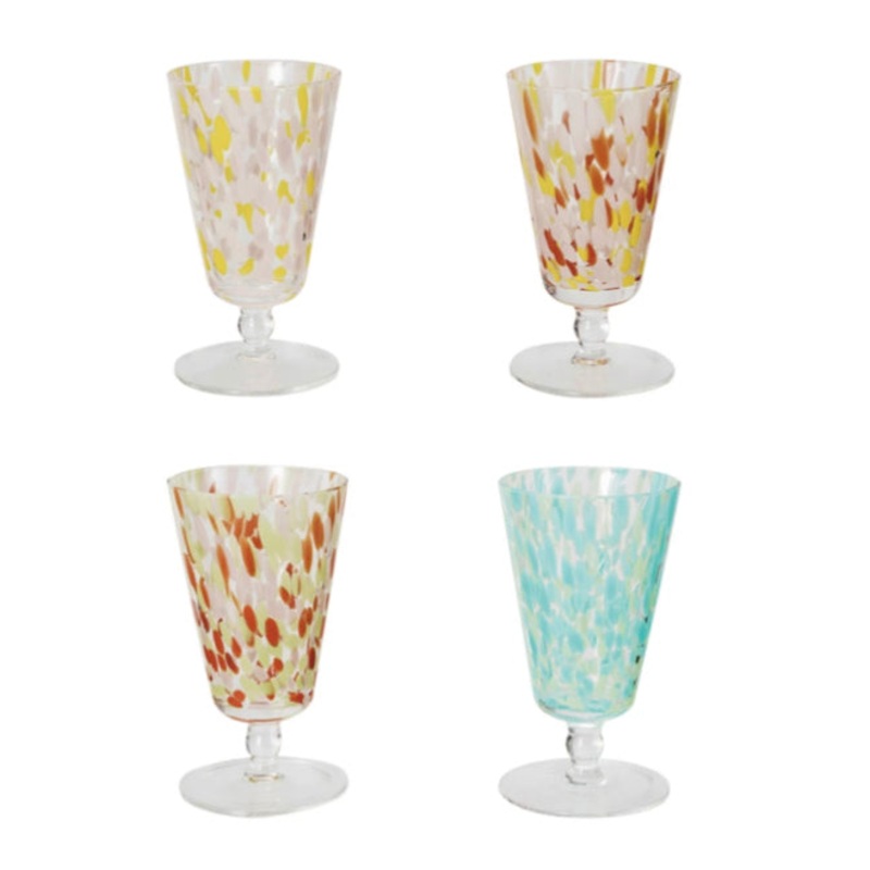 8 oz. Blown Stemmed Confetti Drinking Glass, asst