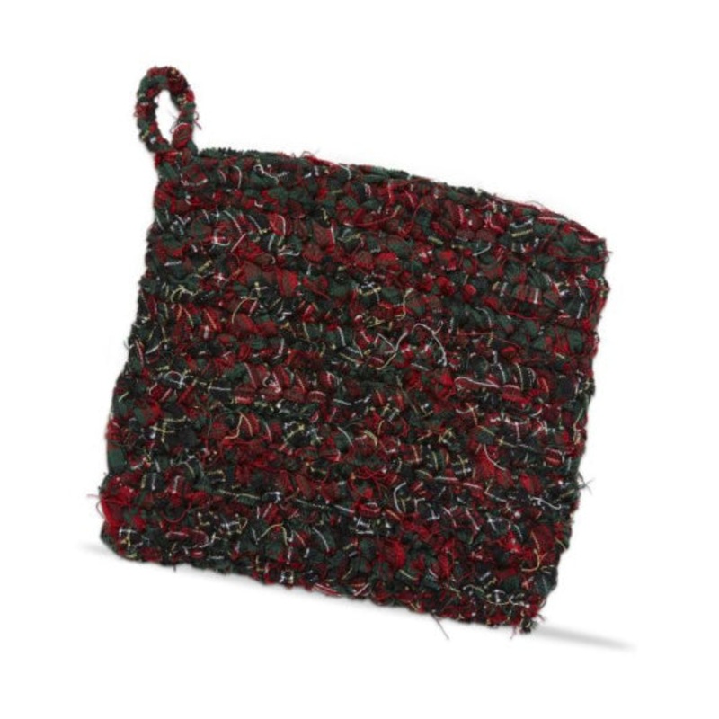 Green Multi Chindi Crochet Plaid Potholder Green