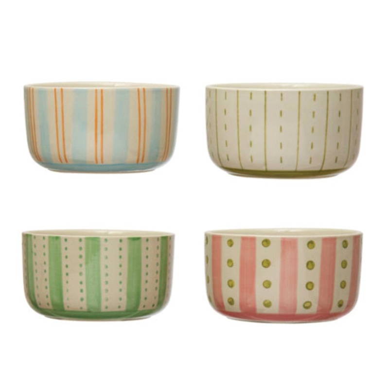 Hand-Painted Stoneware Bowl w/ Pattern, asst