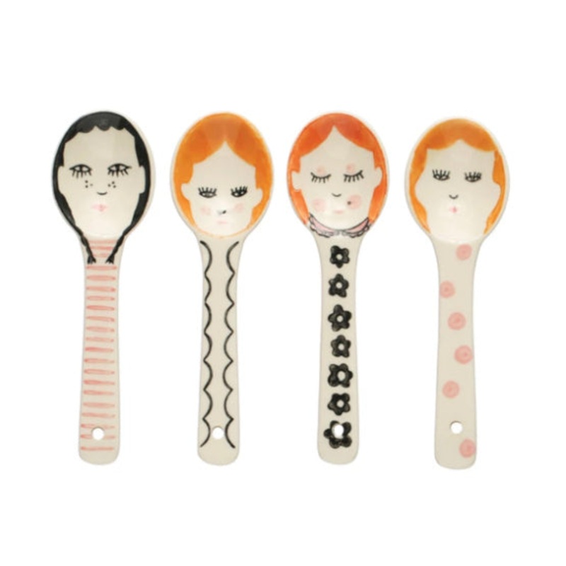 Hand-Painted Stoneware Face Spoon, asst