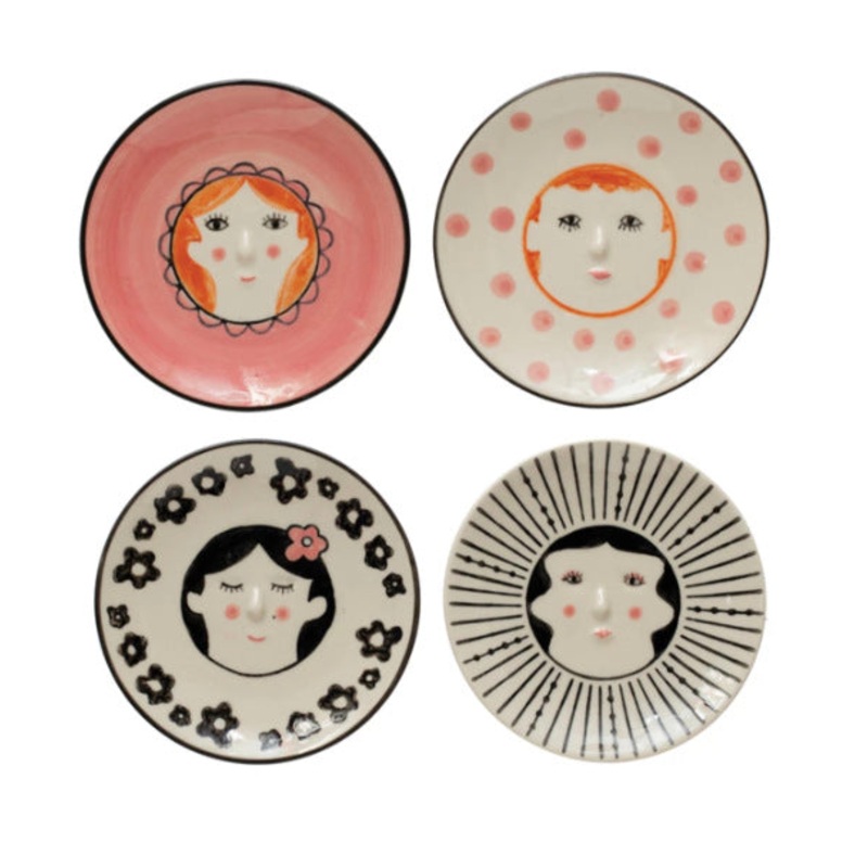 Hand-Painted Stoneware Plate w/ Face, asst