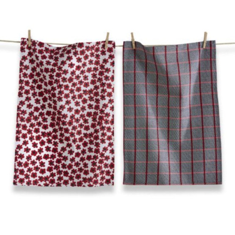 Red Multi Happy Flower Dishtowel S/2