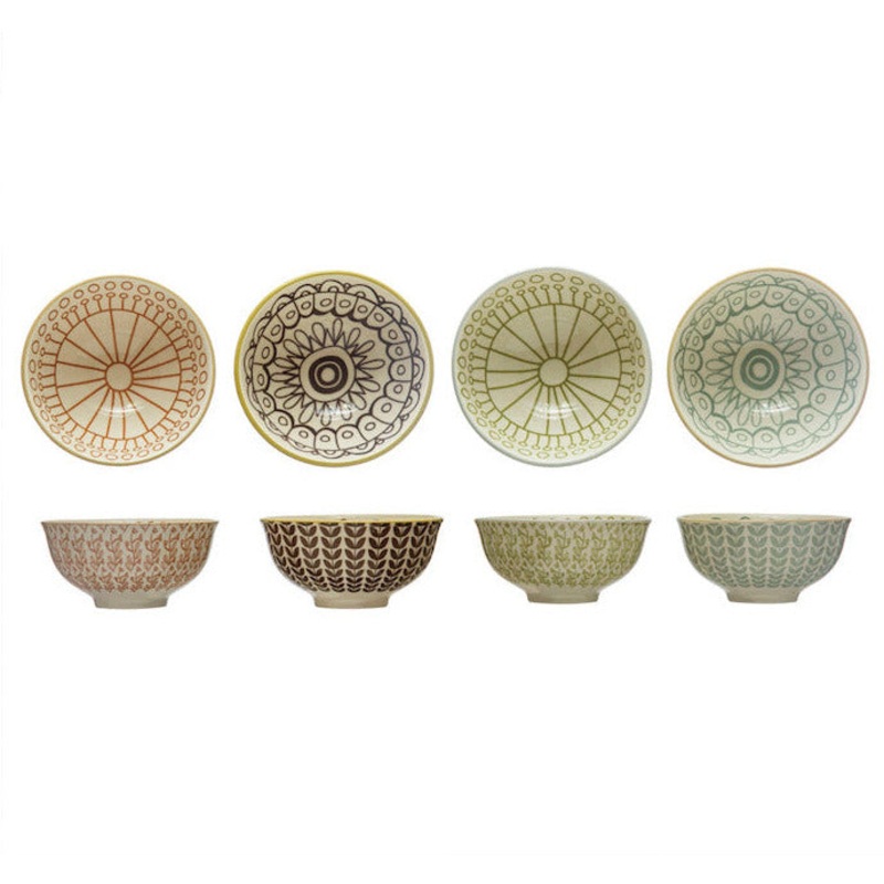 Stoneware Bowl w/ Foliage Pattern asstd.
