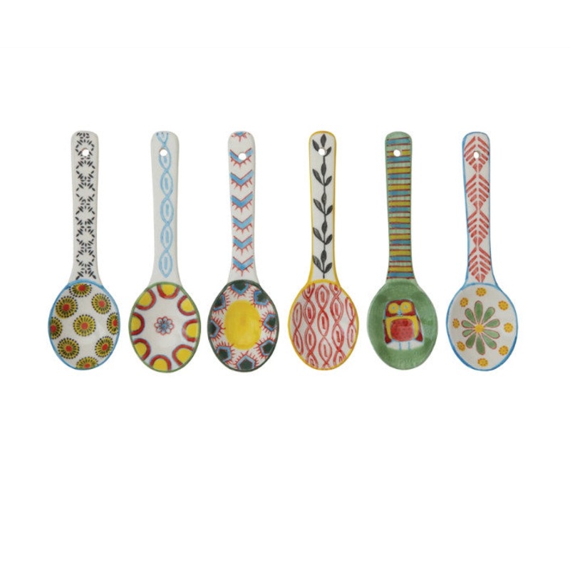 Stoneware Spoon w/ Hand-Painted Pattern