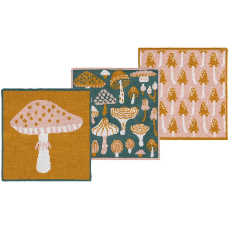Dishcloth Knit Mushroom Gems 3/Set