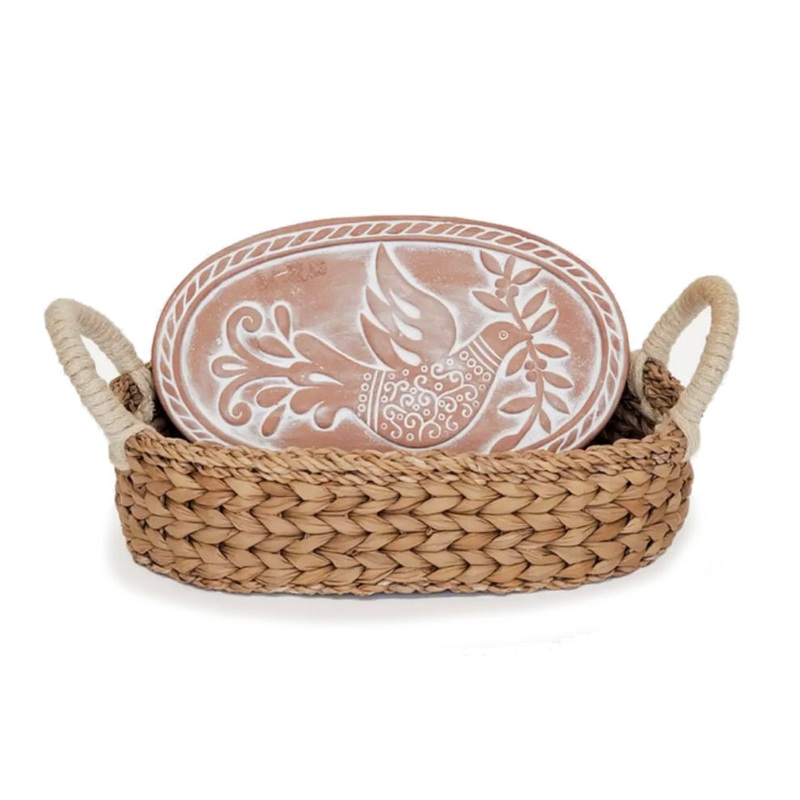 Bird Oval Bread Warmer & Wicker Basket