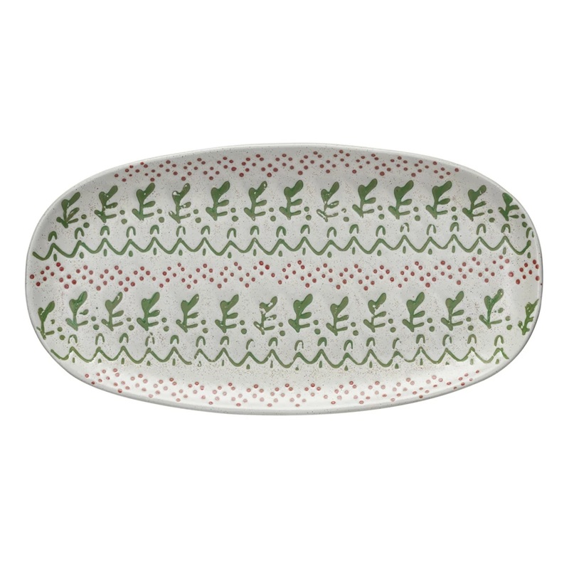 Hand-Stamped Holiday Stoneware Platter w/ Wax Relief Pattern