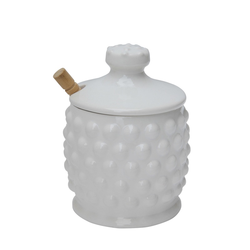 White Knob Glass Honey Jar
