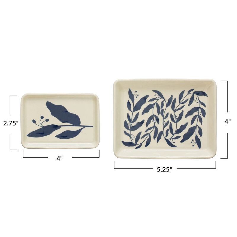 Blue + Cream Botanicals Stoneware Plates