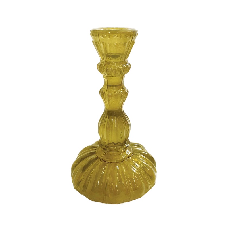 Embossed Recycled Glass Taper Holder (green)
