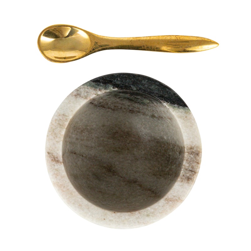 Marble Salt Cellar w/ Brass Spoon