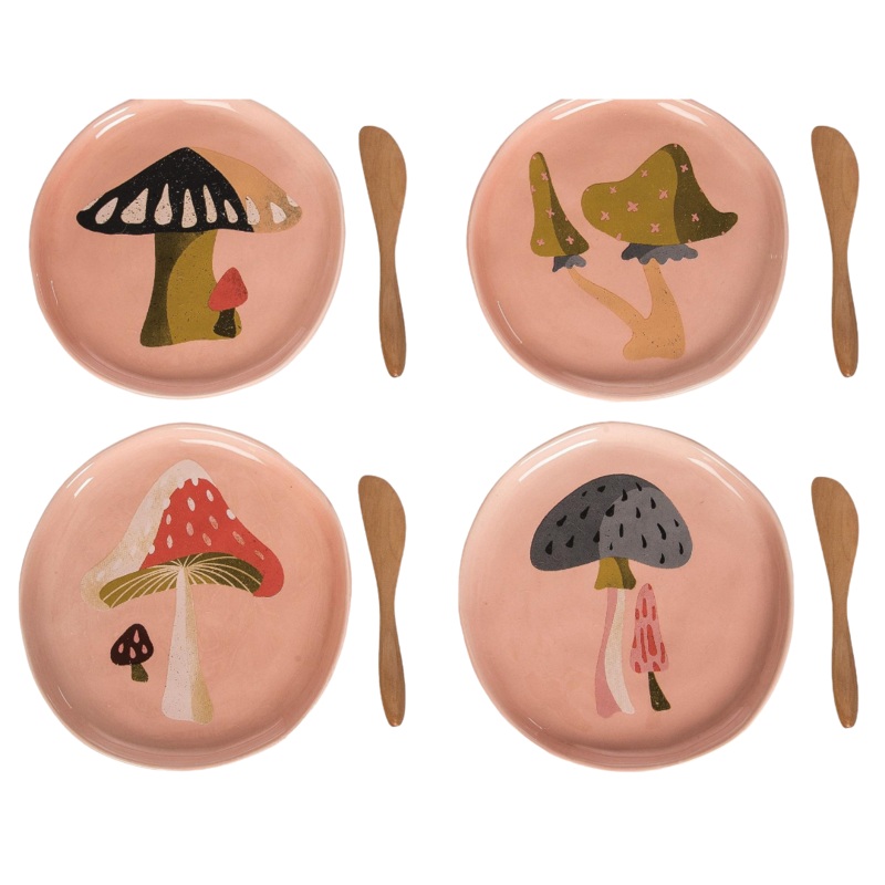 Mushroom Small Plate w/Wood Spreader