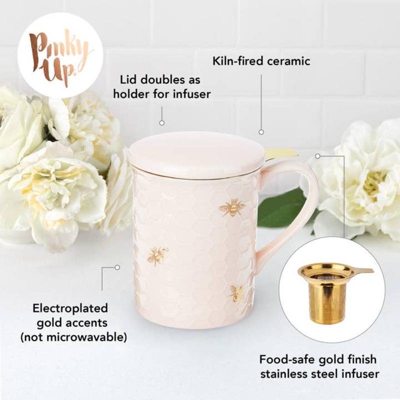 Annette Mug w/ Infuser - Honeycomb - "Bee Happy"