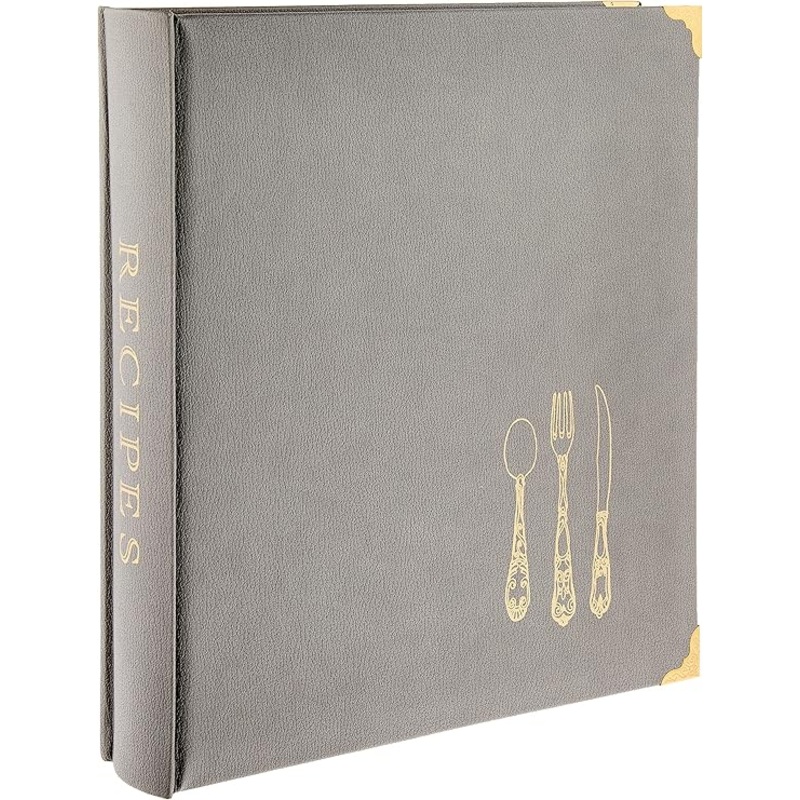 Gray Leatherette Lined Recipe Notebook