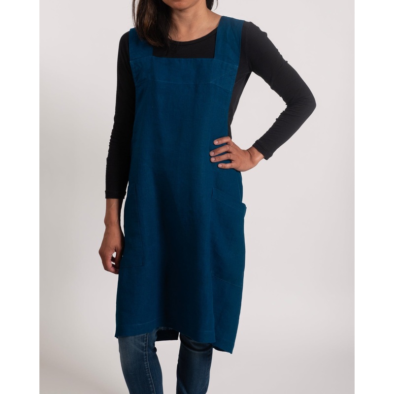 Stone Washed Linen Crossback Smock Apron