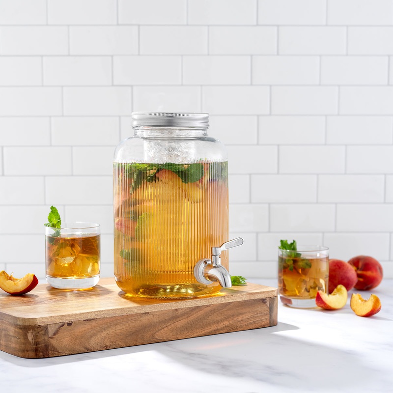 Fluted 1-Gallon Glass Drink Dispenser with Spout