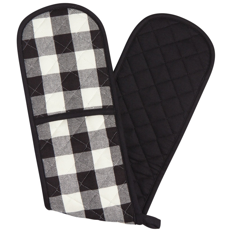 Double Handed Oven Mitt - Black Check