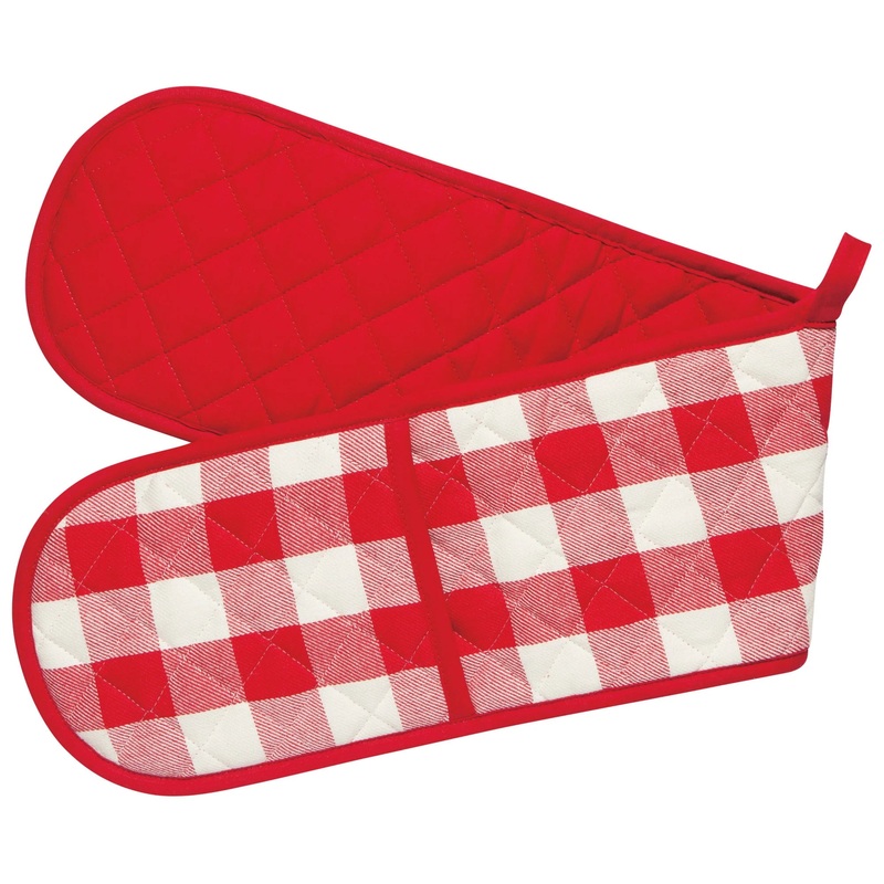 Double Handed Oven Mitt - Red Check