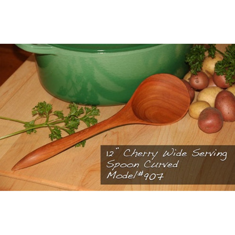 Cherry Wood Curved Wide Serving Spoon