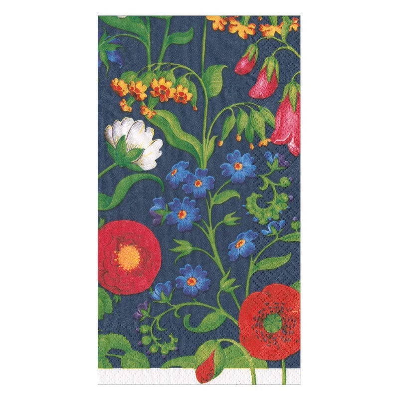 Caspari Cloisters Garden Guest Towel Napkins in Navy - 15 Per Package