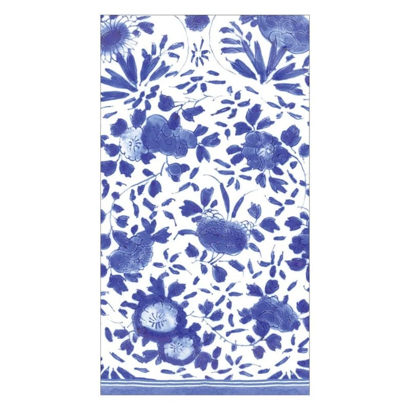 Caspari Delft Paper Guest Towel Napkins in Blue - 15 Per Package