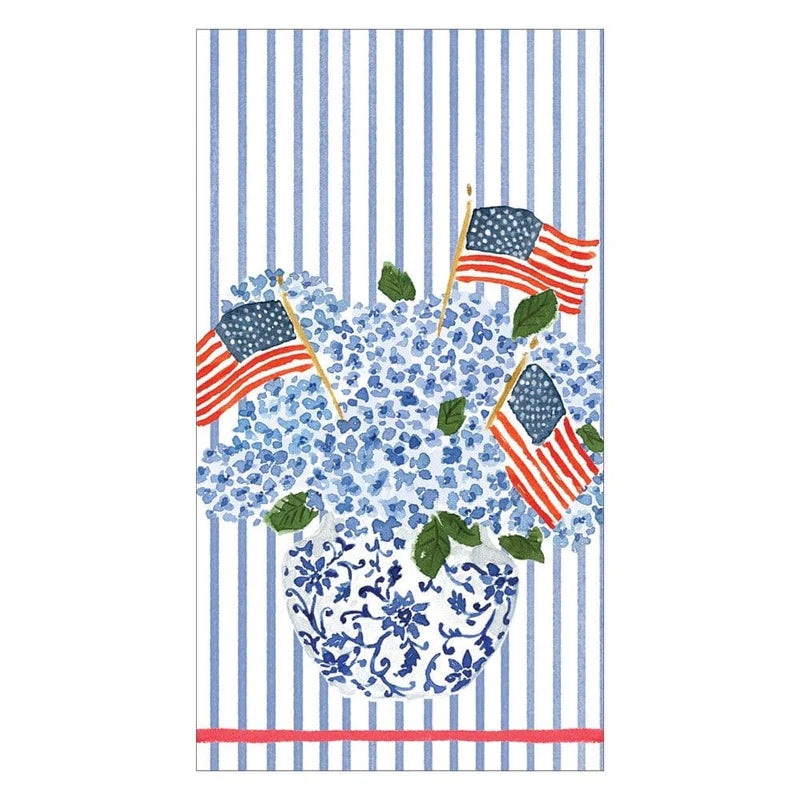 Caspari Flags and Hydrangeas Paper Guest Towel Napkins - 15 Per Package