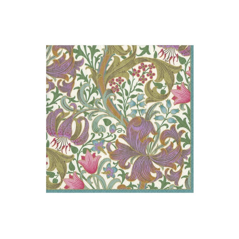 Caspari Greenen Lily-Ivory Boxed Cocktail Napkins - 40 Per Box
