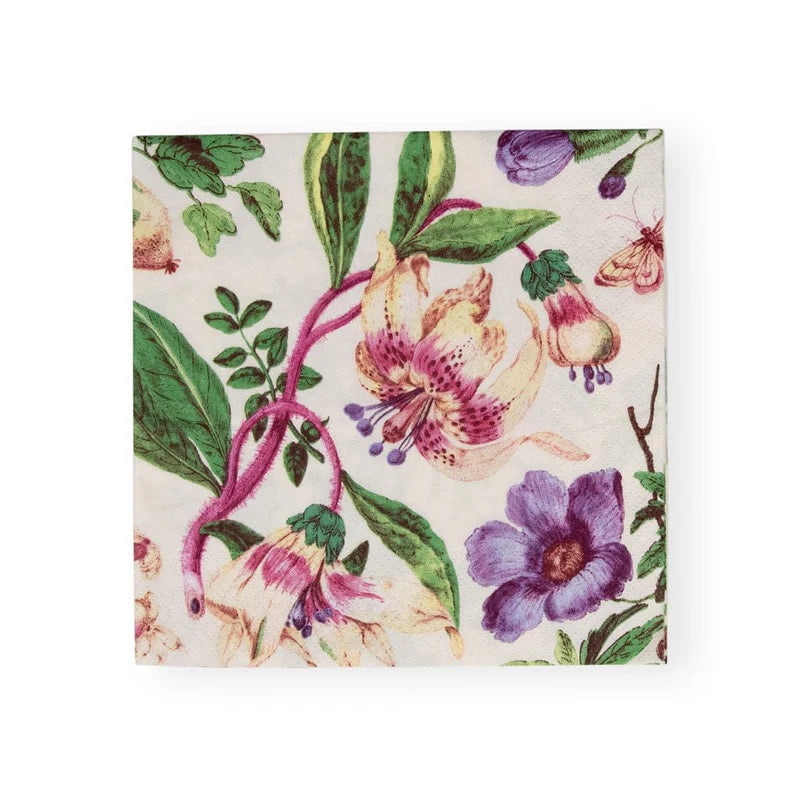 Caspari Porcelain Blooms Ivory Luncheon Napkins