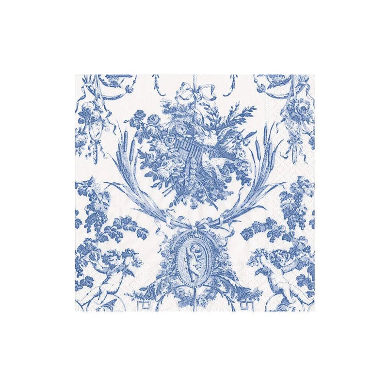 Caspari Romantic Toile Blue Boxed Cocktail Napkins - 40 Per Box