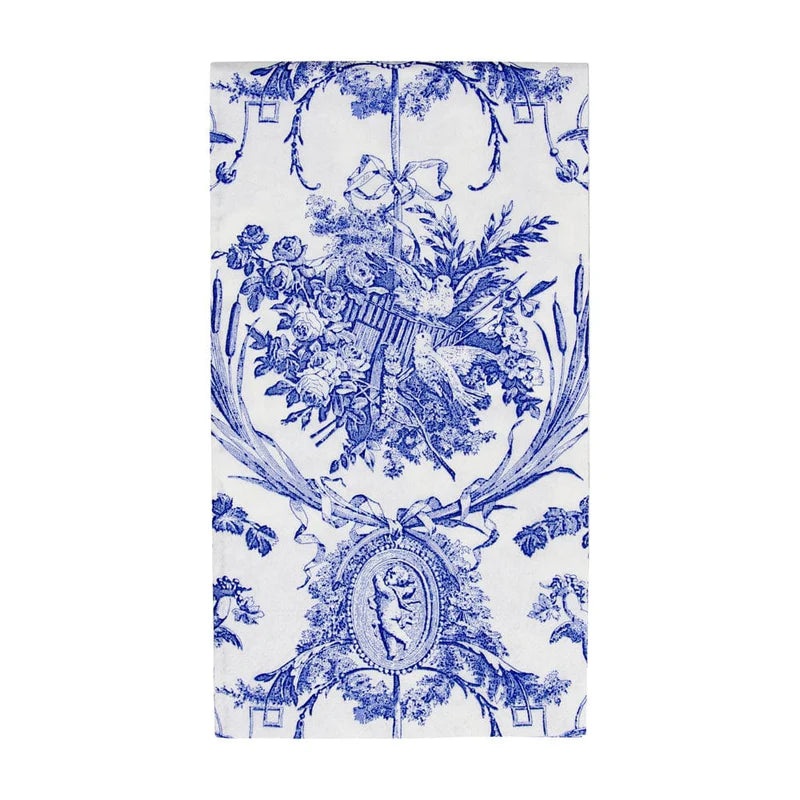 Caspari Romantic Toile Blue Guest Towel Napkins - 15 Per Package