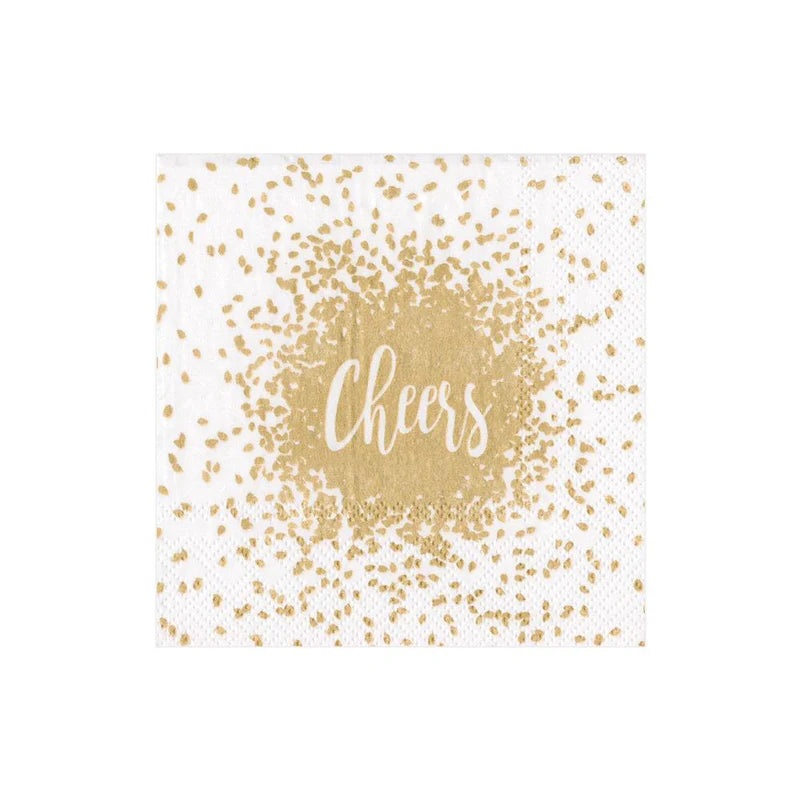 Caspari Cheers Paper Cocktail Napkins in Gold - 20 Per Package