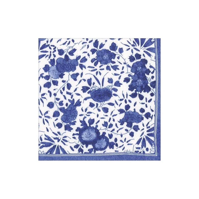 Caspari Delft Paper Cocktail Napkins in Blue - 20 Per Package