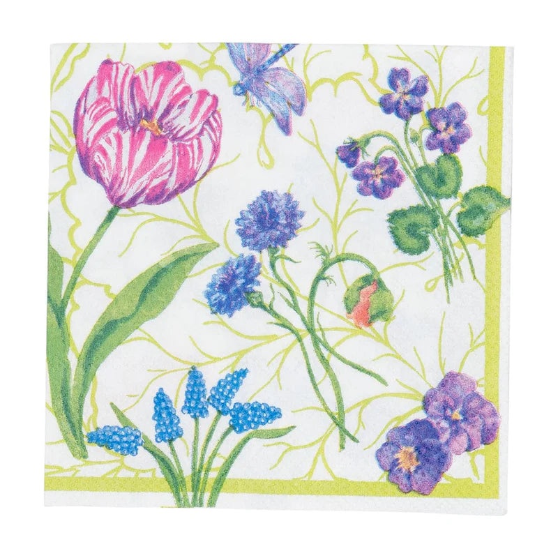 Caspari Floral Majolica Cocktail Napkins - 20 Per Package