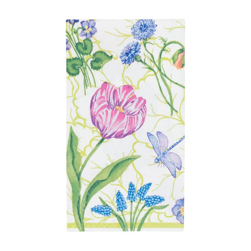 Caspari Floral Majolica Guest Towel Napkins - 15 Per Package