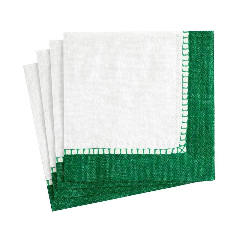 Caspari Linen Border Paper Cocktail Napkins in Emerald - 20 Per Package