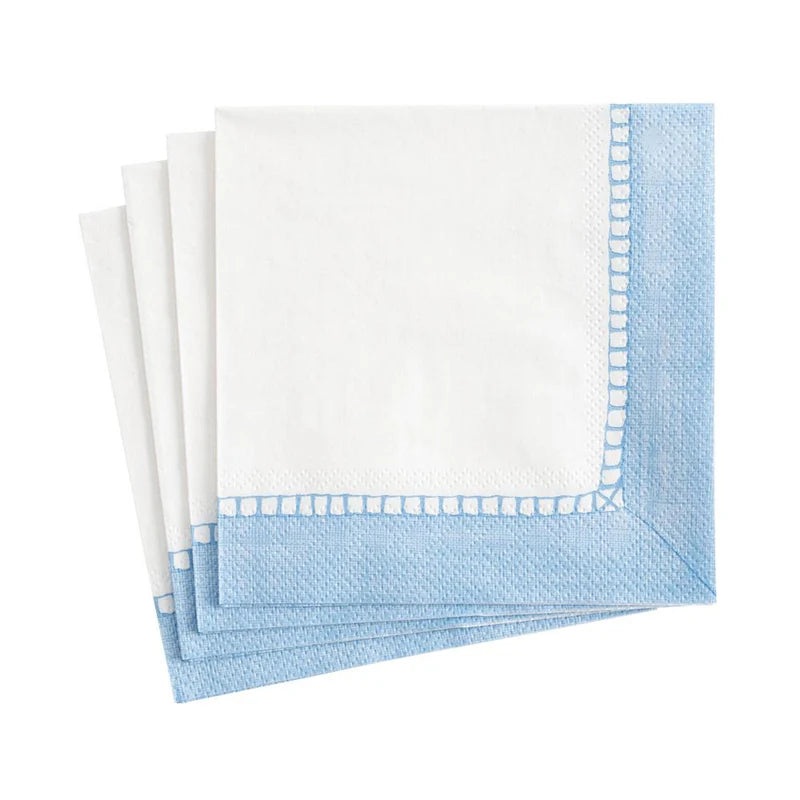 Caspari Linen Border Paper Cocktail Napkins in Light Blue - 20 Per Package