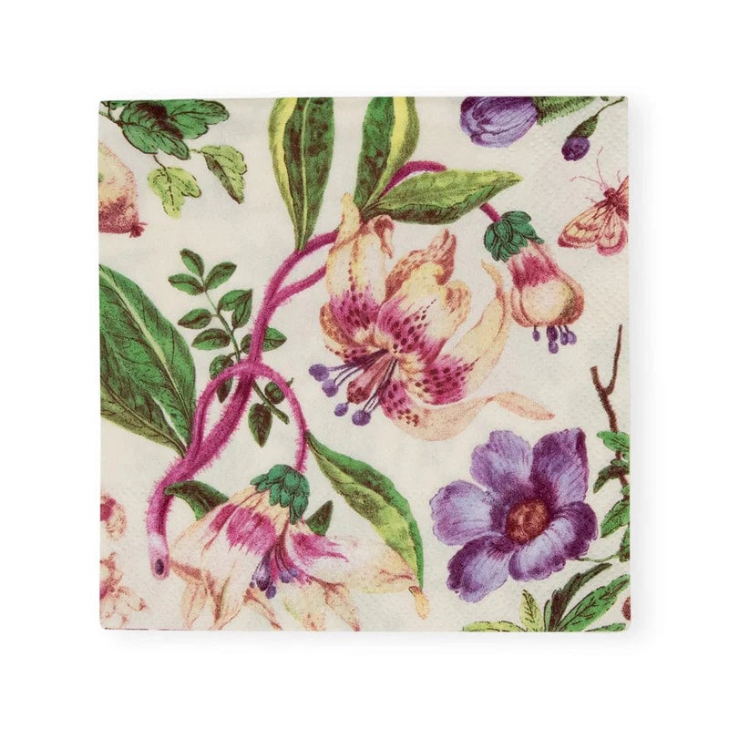 Caspari Porcelain Blooms Ivory Cocktail Napkins - 20 Per Package