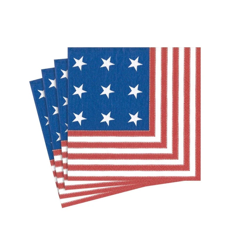 Caspari Star Spangled Paper Cocktail Napkins - 20 Per Package