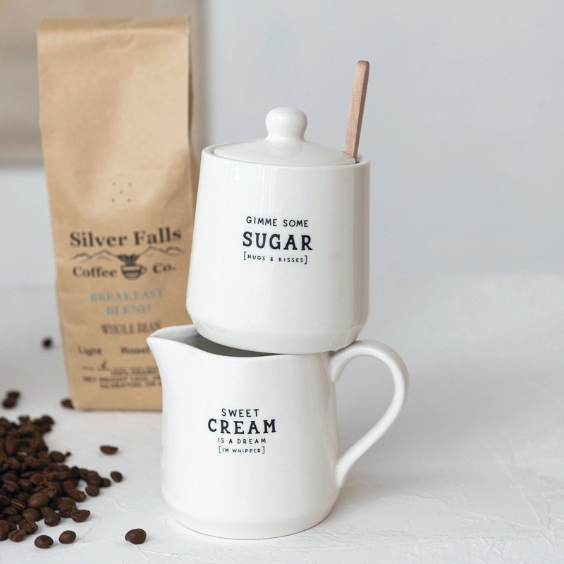 12 oz. Stoneware Creamer & 12 oz. Sugar Pot w/ Bamboo Spoon