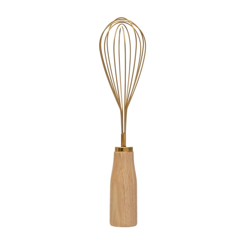 Gold Stainless Steel Whisk w Wood Handle