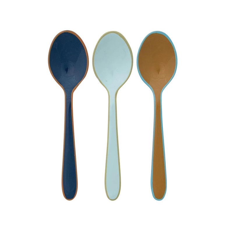 Enameled Stainless Steel Spoon with Colored Edge - Blue