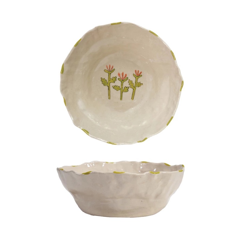 Hand-Painted Stoneware Serving Bowl