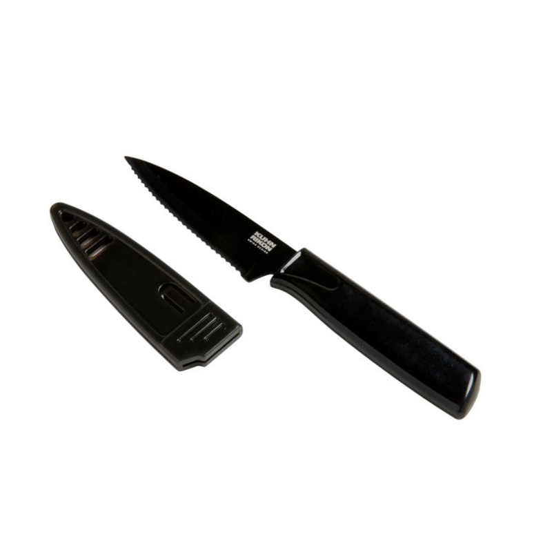 Kuhn Rikon Paring Knife Colori Serrated, Black - Bulk