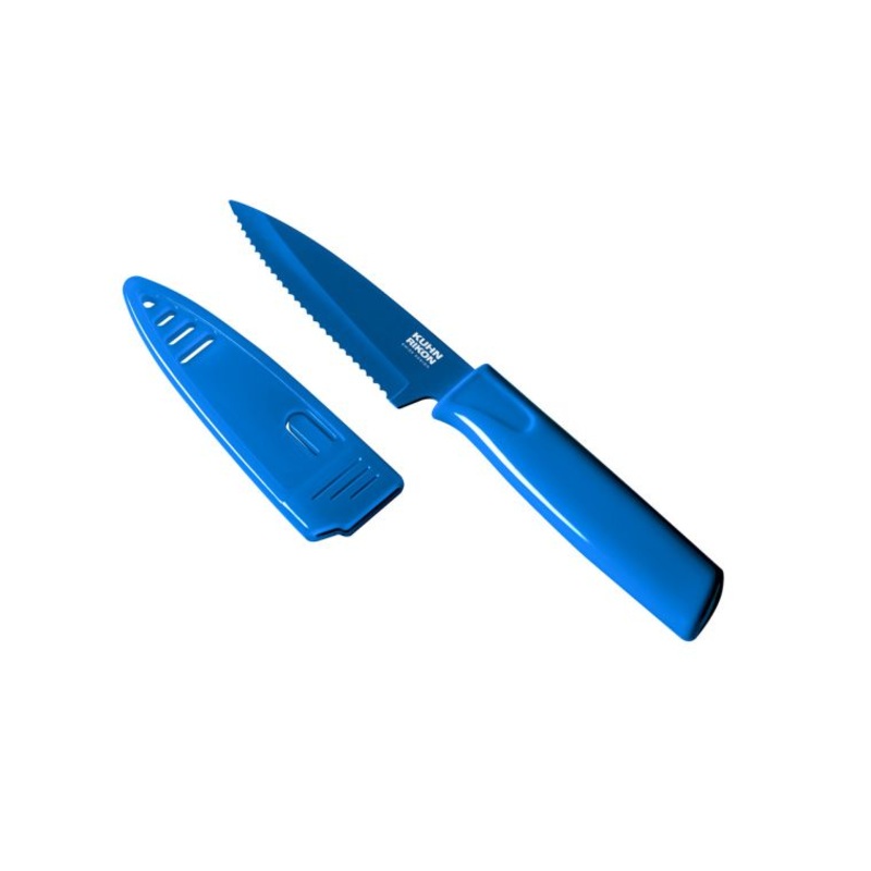 Kuhn Rikon Paring Knife Colori Serrated, Blue - Bulk